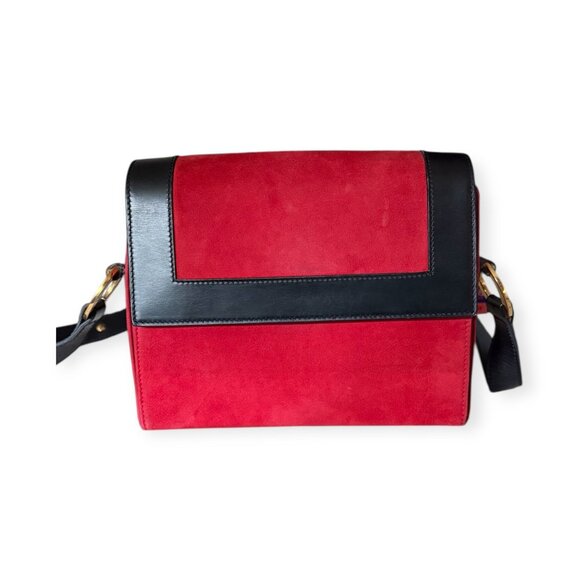 CELINE Frame Shoulder Bag | Red Suede & Black Leather - Picture 2 of 9